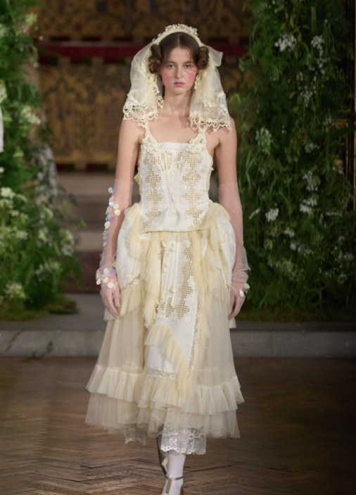 Ivory tulle layered over a corset