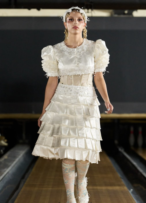 Tiered white with puffed sleeves and lace socks