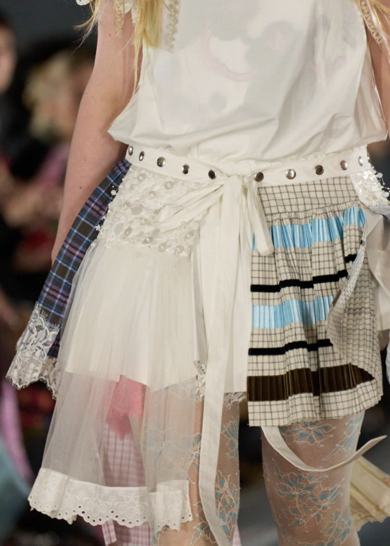 The skirt, layered stripe over lace