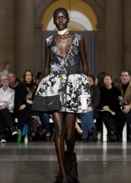 A flared mini in monochrome floral