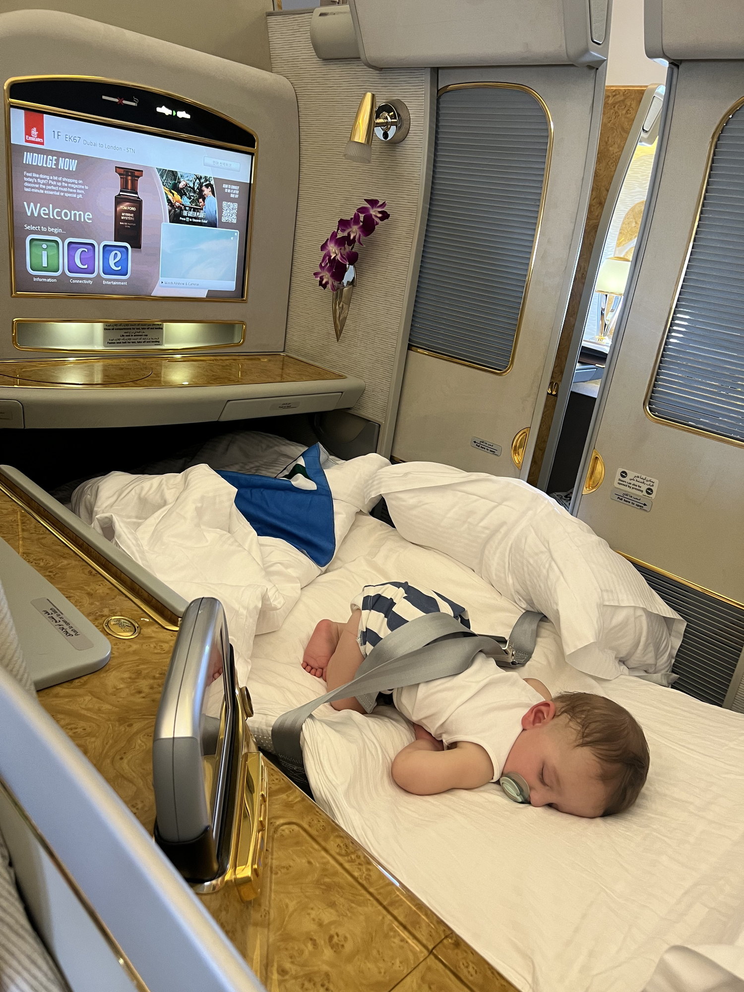 West asleep in the Emirates First Class suite