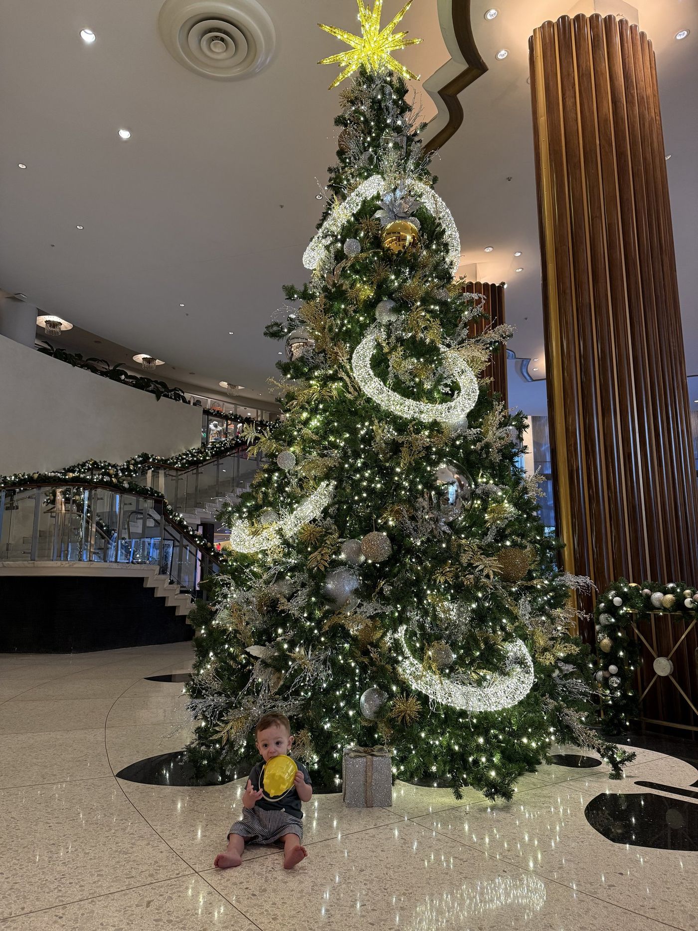 The Christmas tree in the lobby at Nobu Hotel Miami