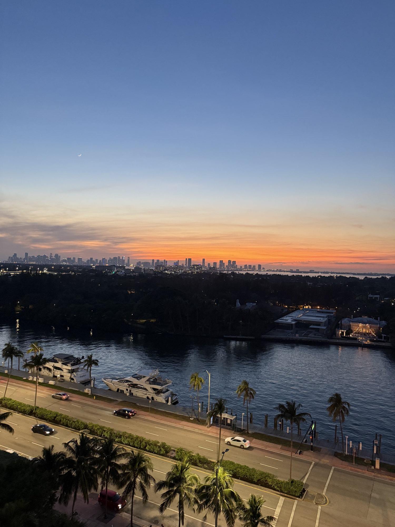 The Miami skyline at sunset from Brickell