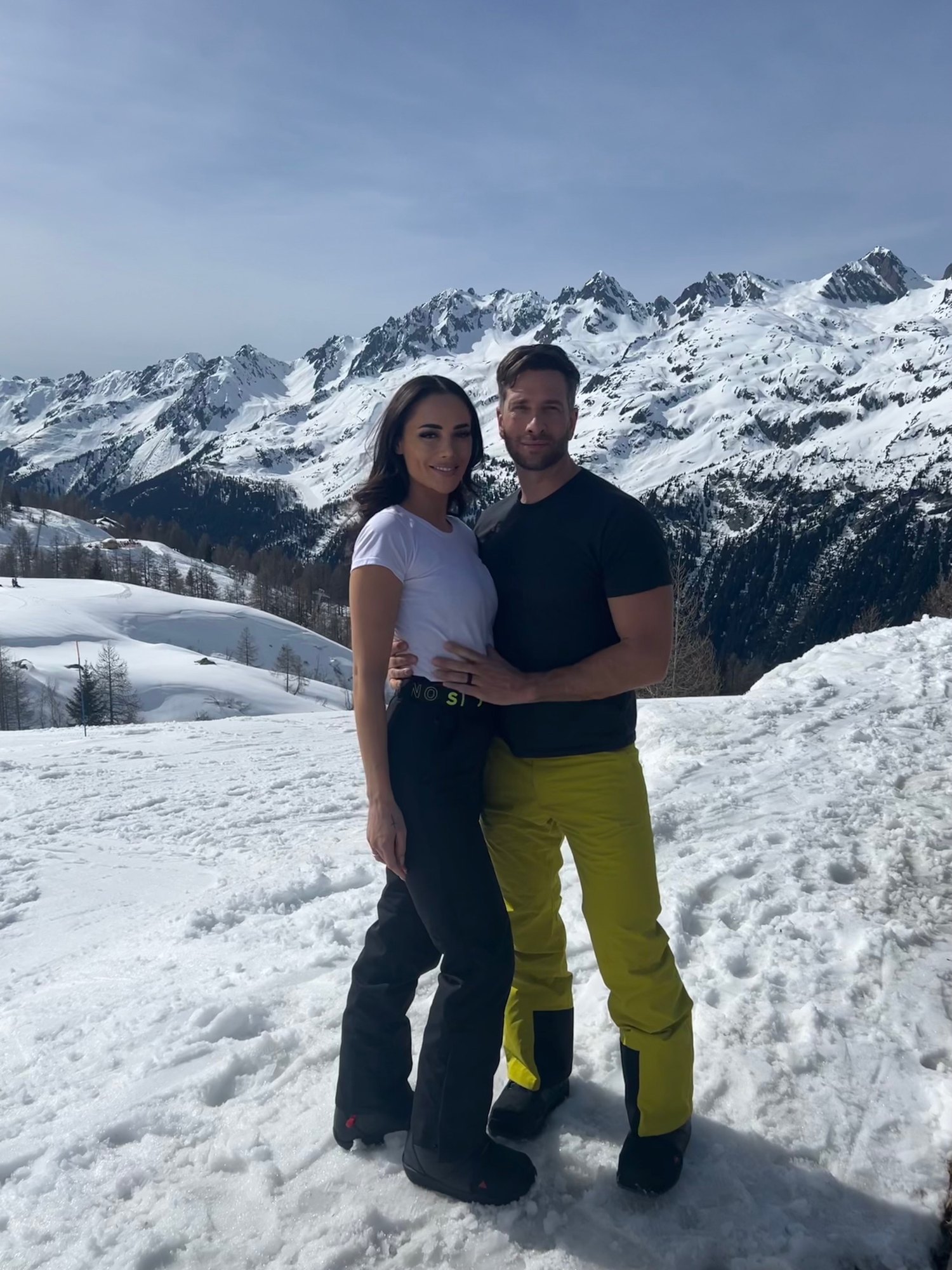 Chelsea and her husband on the slopes above Chamonix