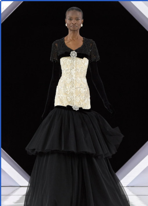 A corset above tiers of tulle