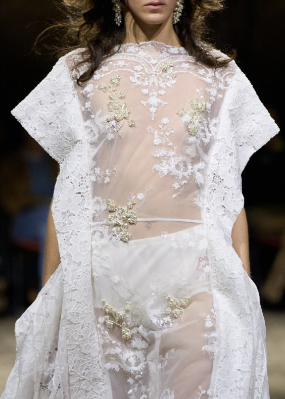 Appliquéd flowers on sheer organza