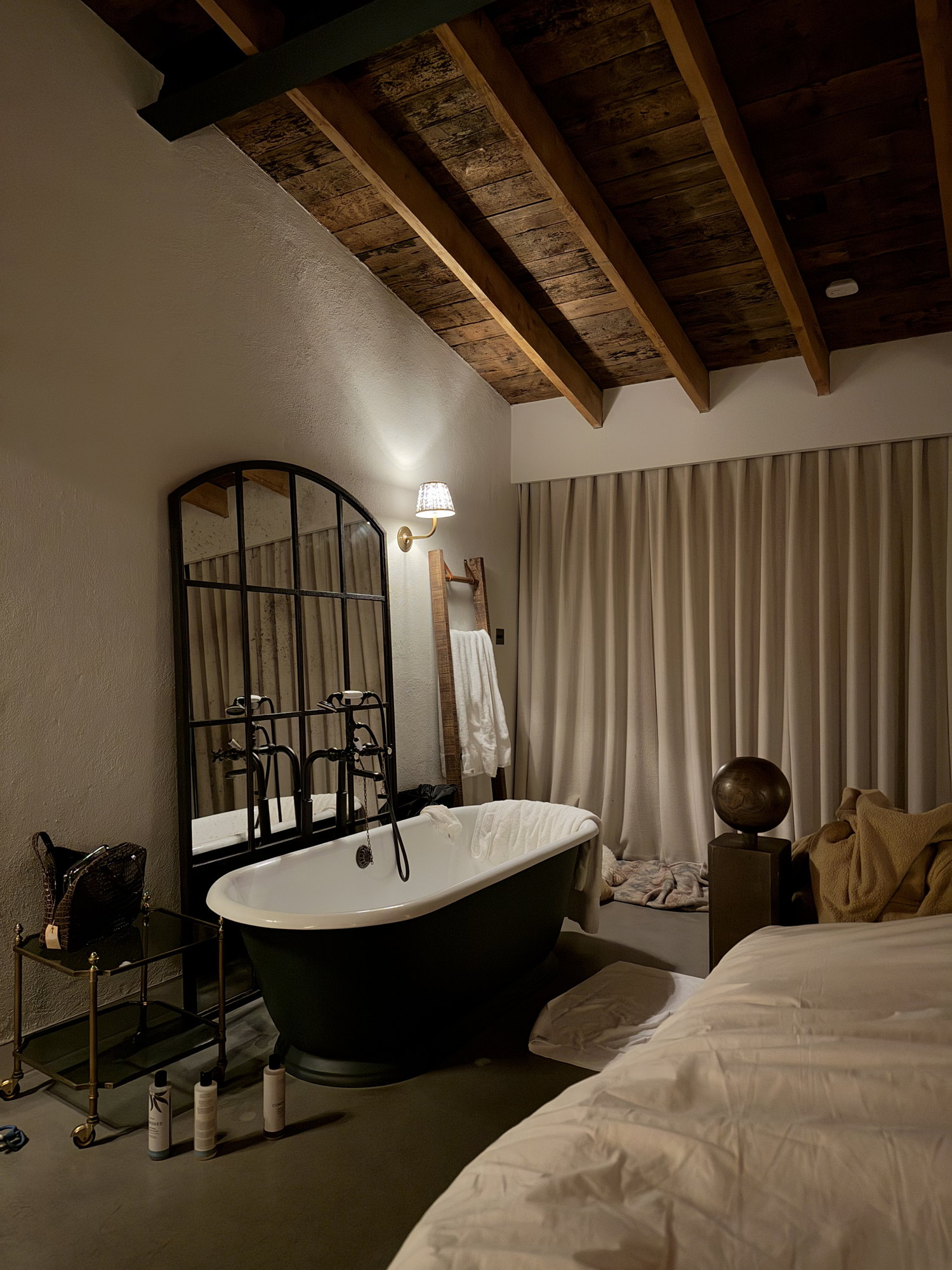The bathroom of our cabin at Soho Farmhouse